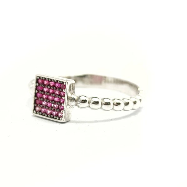 Sterling Silver Bubble bead Ring with Red CZ All US Sizes,Free Shipping.