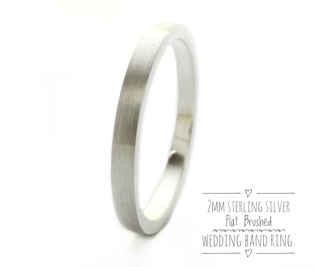 2mm Brushed Silver Ring, Brushed Wedding Band, Sterling Silver