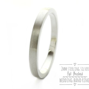 2mm Brushed Silver Ring, Brushed Wedding Band, Sterling Silver Ring | Sterling Silver 2mm Brushed Flat Wedding Band Ring