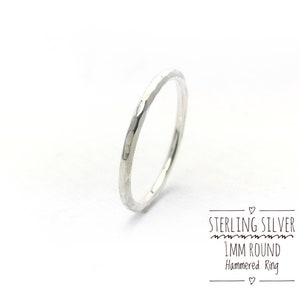 Sterling Silver 1mm Hammered Ring,Thin Silver Ring