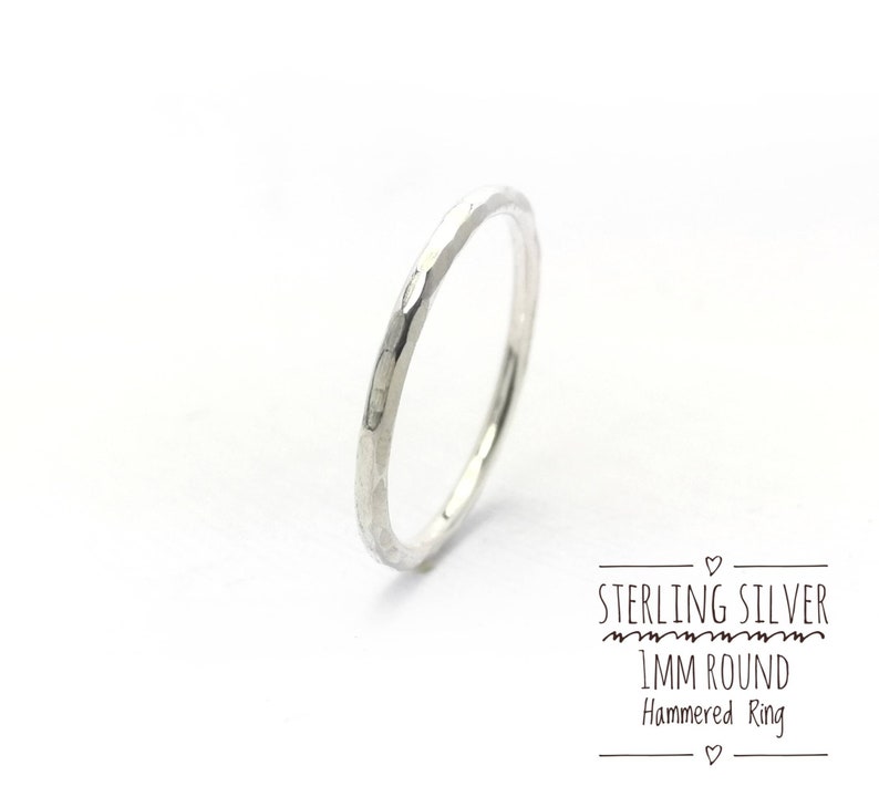 Sterling Silver 1mm Hammered Ring,Thin Silver Ring