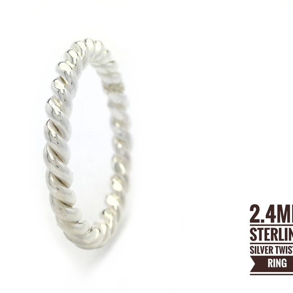 Sterling Silver Twisted Sterling Silver Ring,2.4mm,Rope Ring,Braided Twist Band,Stacking Ring,Twist Rope Ring,Knuckle Ring All US Sizes