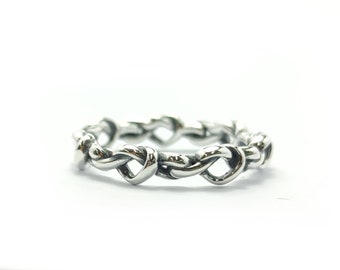 Knotted Hearts Silver Ring | Sterling Silver Oxidized Heart Ring | Knotted Hearts Ring | Braided Hearts Silver Ring