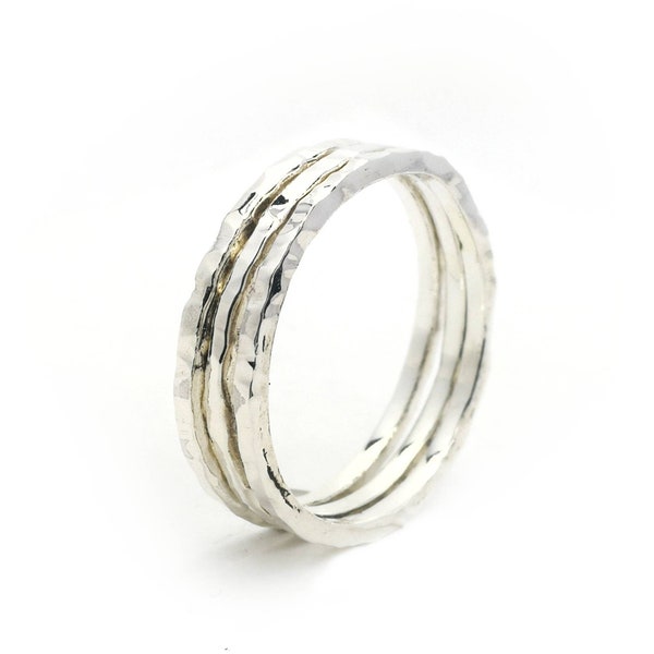 3 x gehämmerte Ringe aus Sterlingsilber, 1 mm