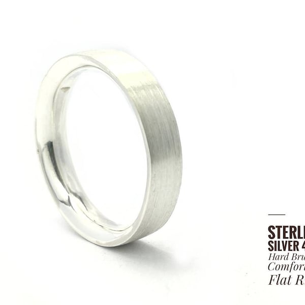 Sterling Silber 4mm hart gebürstet Comfort Fit Ring, gebürstet Ring, Comfort Ring, Promise Ring, flach gebürstet Ring, freie Gravur