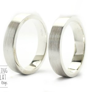 Sterling Silver 4mm Brushed Flat Wedding Band Rings Set