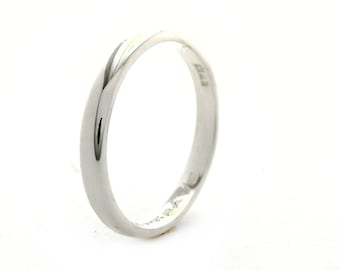 Anillo de boda D de plata de ley hecho a mano de 3 mm de alto pulido / anillo de boda D / banda de plata lisa de 3 mm