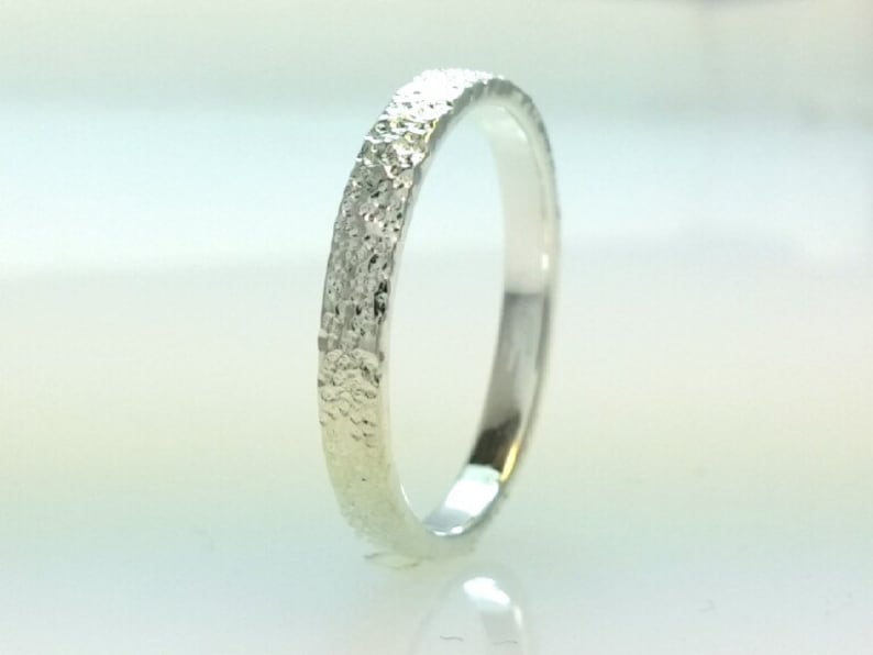 Sterling Silver Flat Wedding Band Distressed Bark Ring 2mm Stacking Ring Stackable Rings 2mm All Us Sizes image 2