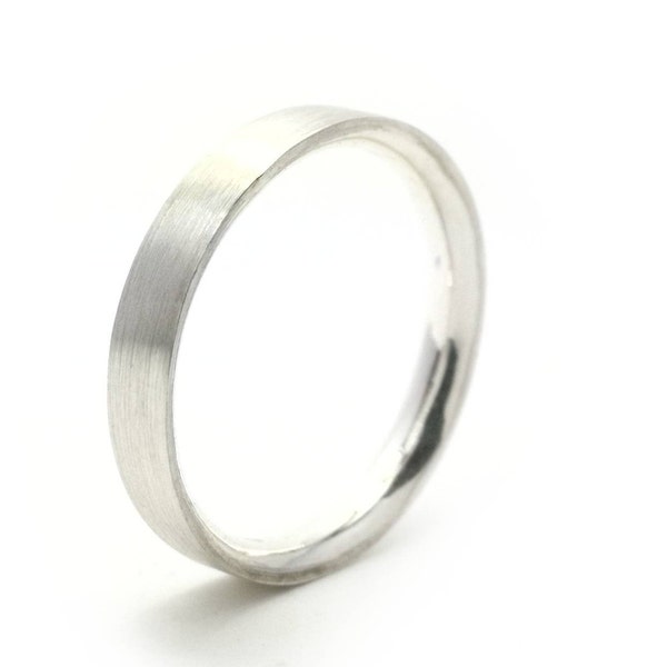 Sterling Silber 3mm flacher Ehering Ring, gebürsteter polnischer Ring, Comfort Fit Ring.
