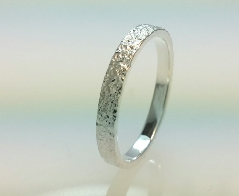 Sterling Silver Flat Wedding Band Distressed Bark Ring 2mm Stacking Ring Stackable Rings 2mm All Us Sizes image 4