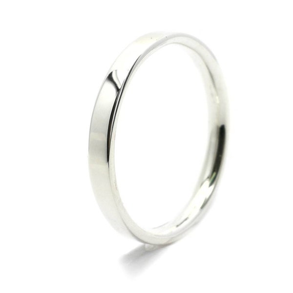 Sterling Silver 2mm Flat Wedding band Ring,High Polish Ring,Comfort Fit Ring.