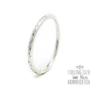 Sterling Silver 1mm Microhammered Stacking Ring,Thin Silver Ring