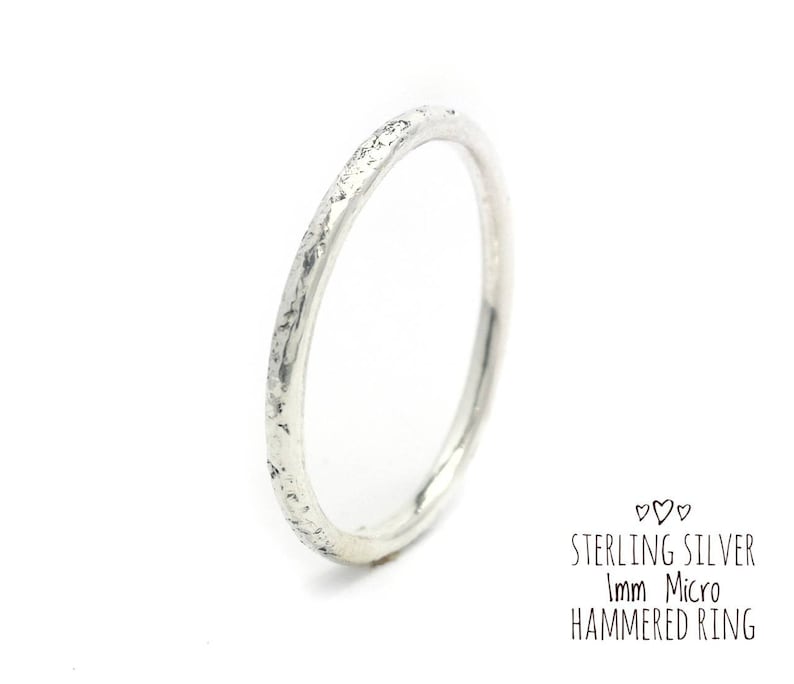 Sterling Silver 1mm Microhammered Stacking Ring,Thin Silver Ring