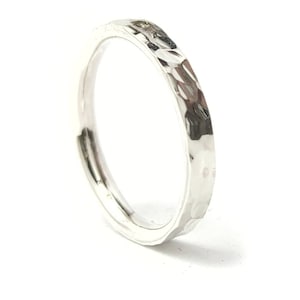 Sterling Silver Flat Wedding Band Hammered 2mm Comfort fit Ring