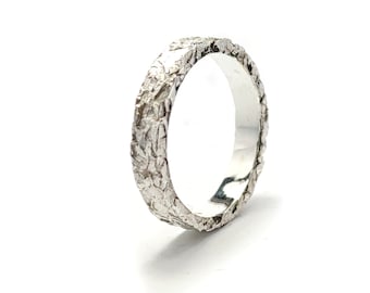 Sterling Silver 3mm Hammered Ring,3mm Rustic Ring | Unisex Silver Ring | Celestial Band |Textured Ring