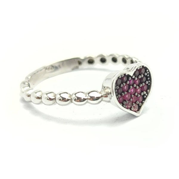 Sterling Silver Heart Ring with Red CZ All US Sizes,Free Shipping.