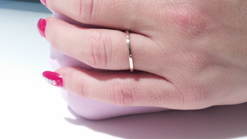 14k Solid Gold Thin Flat Ring,Stacking Ring,Tiny Gold Ring,1.5mm Wedding Band Ring,Square Shape Ring,14K Gold Slim Wedding Band Ring