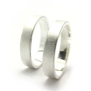 Sterling Silver Matte Flat Wedding Band Rings Set 4mm His and 4mm Her Sterling Silver Ring- Made in Your Sizes