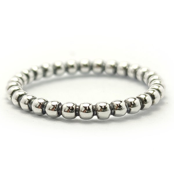 Bague bulle en argent sterling | Bague superposable en perles d'argent sterling