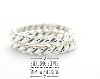 Twisted Sterling Silver Ring,3.0mm Twisted Ring,Twist Rope Ring