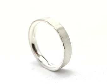 Sterling Silver 4mm Brushed Flat Court Wedding Band Ring,Flat Plain Band Ring