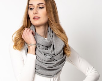 WOMEN cotton infinity scarf shawl in gray color, women cotton scarf, gray scarf cotton, simple scarf, heather gray cotton infinity scarf