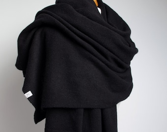 LUXURY Large Black 100% Cashmere Shawl | Lightweight Travel Wrap, women oversized scarf