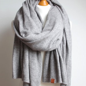 Large Oversized Lightweight Wool Shawl Wrap | Anthracite/Gray Melange | Cashmere Wool Blend Travel Scarf Wrap| Warm, Soft Gift for Her