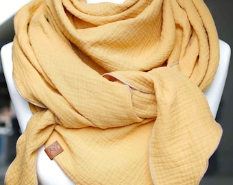 Soft Yellow Cotton Muslin Triangle Scarf Shawl