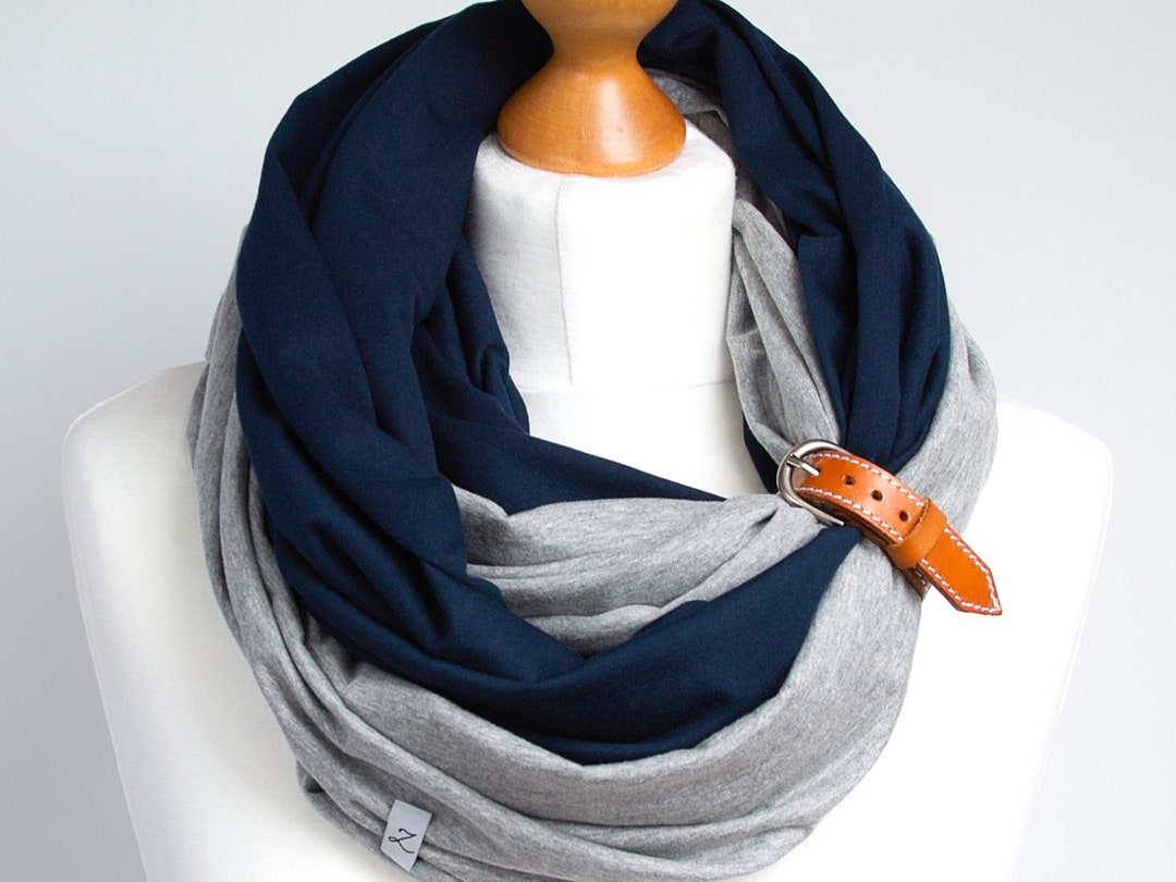 COTTON Tube Scarf With Leather Cuff Loop Scarf for Women Etsy