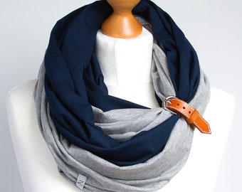 Cotton jersey INFINITY tube scarf combined of two scarves, women accessories, cotton scarves, spring scarf, casual scarf