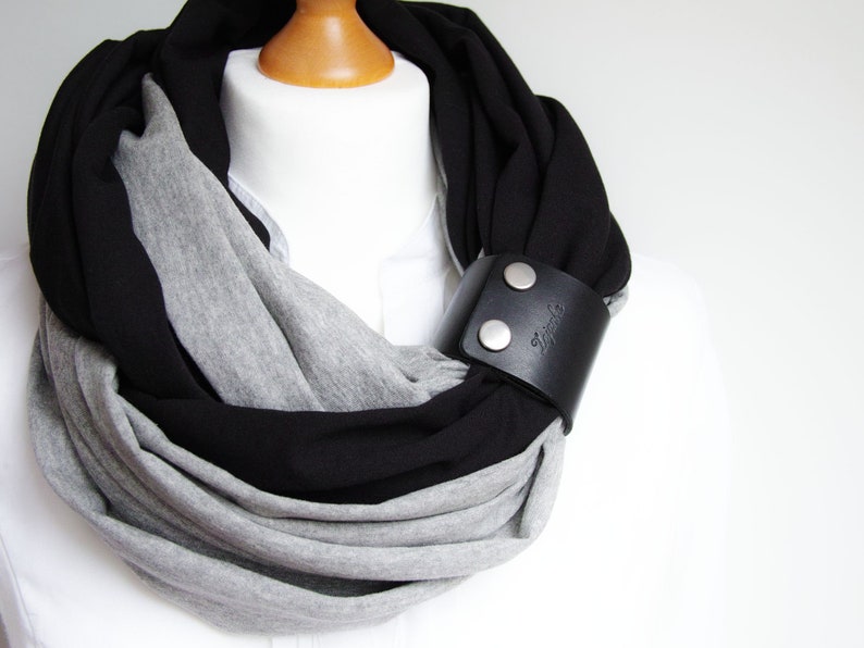 Loop infinity scarf with leather belt, circle scarf, cotton scarf, fashion scarves with straps, scarves & wraps, travel scarf for women image 2