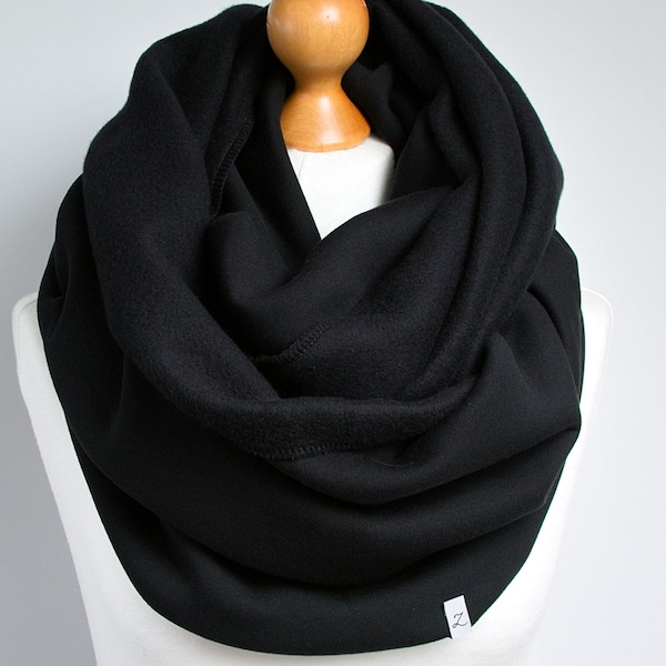 Infinity Schlauchschal SCHWARZ, grobstrick Jersey Schal, Baumwoll Sweatshirt Jersey Schal in schwarz Farbe, Kapuzenschal, unisex Schal