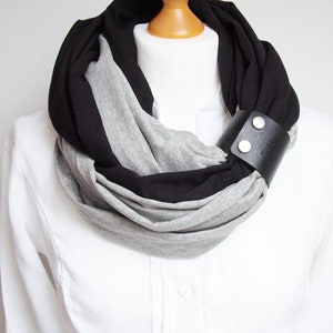 Loop infinity scarf with leather belt, circle scarf, cotton scarf, fashion scarves with straps, scarves & wraps, travel scarf for women image 1