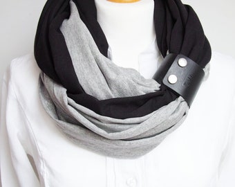 Loop infinity scarf with leather belt, circle scarf, cotton scarf, fashion scarves with straps, scarves & wraps, travel scarf for women