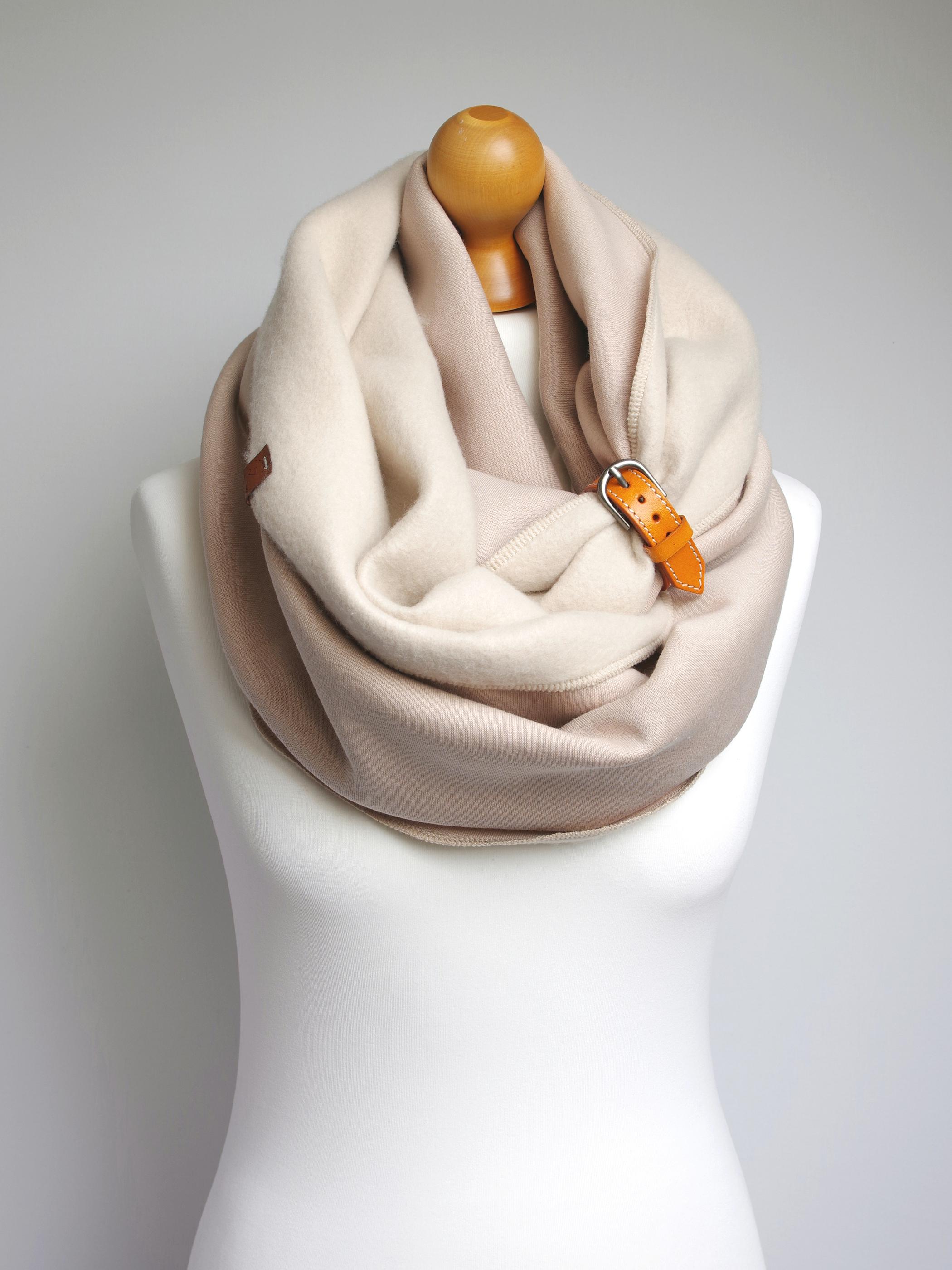 CHUNKY Snood Infinity Scarf With Leather Cuff, CREAM Sweatshirt Jersey ...