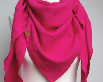 Pañuelo triangular de muselina rosa, chal grande de algodón