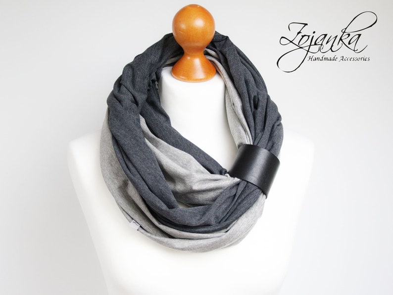 Foulard infini en coton avec manchette en cuir fait à la main par Zolla, foulards infini pour femmes, foulards en coton, foulard printemps, foulard mode, cadeau image 9