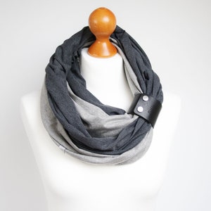 Foulard infini en coton avec manchette en cuir fait à la main par Zolla, foulards infini pour femmes, foulards en coton, foulard printemps, foulard mode, cadeau image 4