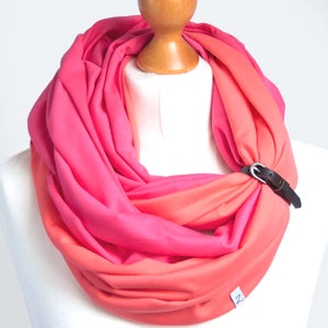 Cotton PINK / CORALinfinity scarf with leather cuff band stylish scarf for women medium cotton scarf with leather strap-cotton accessories image 2