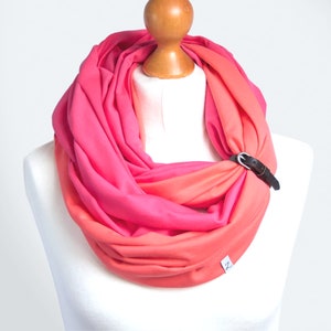 Cotton PINK / CORALinfinity scarf with leather cuff band stylish scarf for women medium cotton scarf with leather strap-cotton accessories image 4