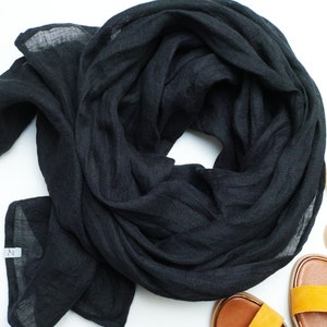 SOFT linen large scarf for women, travel linen wrap shawl eco scarf, large LINEN SHAWL, black linen scarf wrap, soft linen women scarf