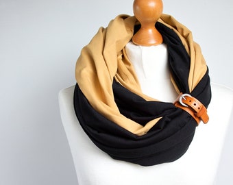 TUBE Infinity women scarf, circle scarf, cotton scarf, fashion scarf with leather strap, cotton scarf for women, honey tube scarf for women