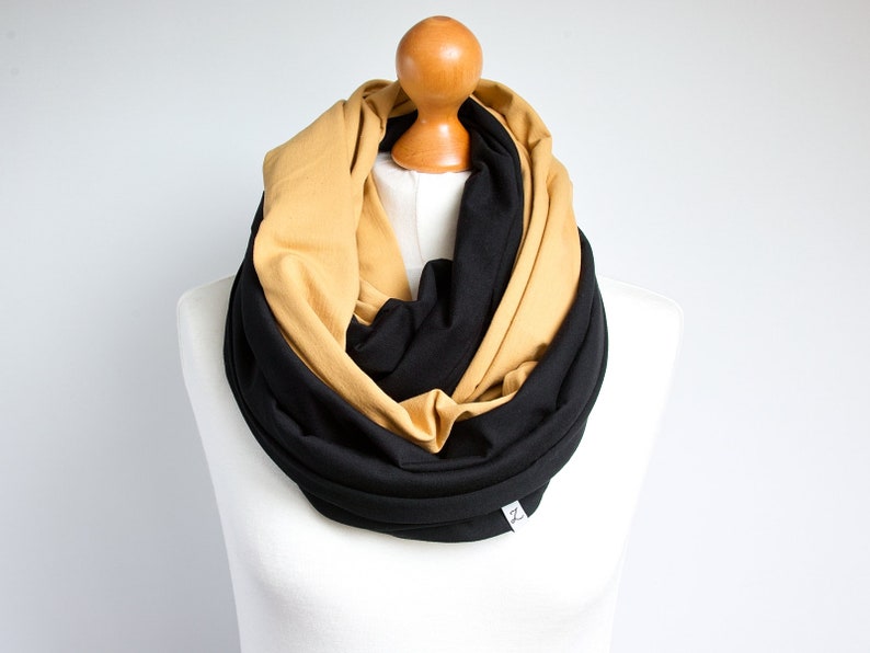 Black scarf with leather cuff, women scarf, fashion scarf, gift for her, mum gift, gift clothing image 5