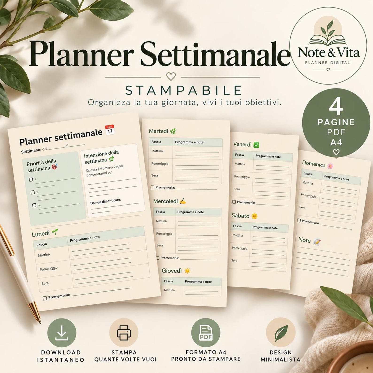 Printable Weekly Planner (A4 PDF) | Minimalist Organizer | Weekly ...