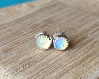 Opal Studs, Ethiopian Opal Studs, Silver Opal Studs, Opal Earrings, Gemstone Studs, Tiny Studs, Tiny Earrings, October Birthstone,