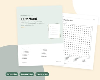 Printable Word Search Book, 20 Themed Word Search Puzzles with Answer Keys, Large Print Word Find for Adults, Seniors and Kids