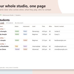 Music Teacher Notion Template, Piano Studio Organizer, Student Tracker, Lesson Log, Practice and Payment Tracker, Recital Planner image 2
