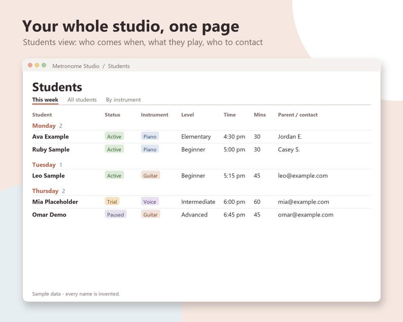 Music Teacher Notion Template, Piano Studio Organizer, Student Tracker, Lesson Log, Practice and Payment Tracker, Recital Planner image 2