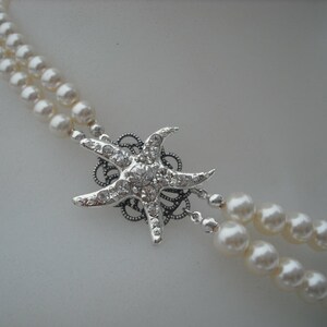 STARFISH Version 1, Beach Theme Necklace, Bridal Necklace, Rhinestone and Pearl Necklace, Vintage Style Necklace, Wedding Jewelry